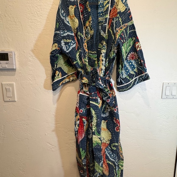 Colorful Bird Print Kimono Robe - Picture 1 of 5